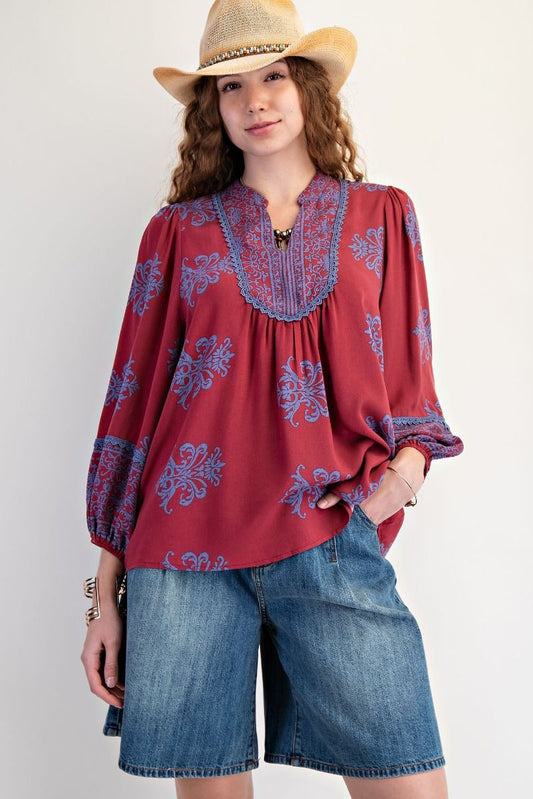 Plus Boho Printed Blouse