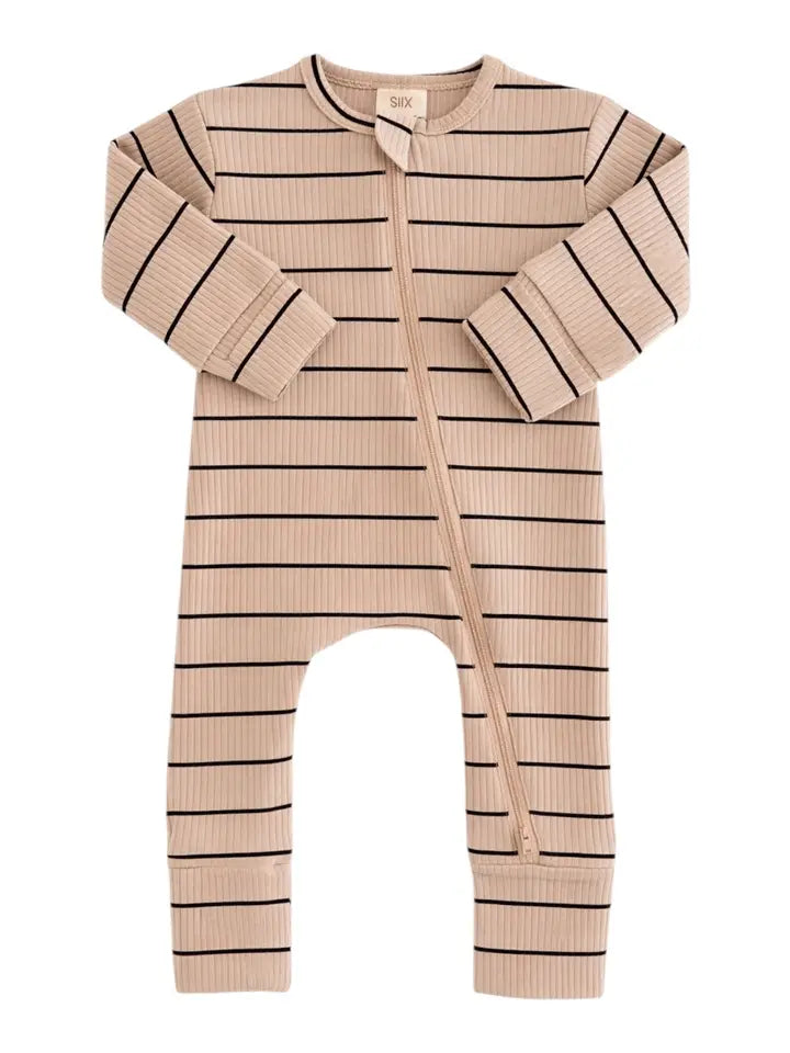 Tan/Black Stripe Ribbed Romper
