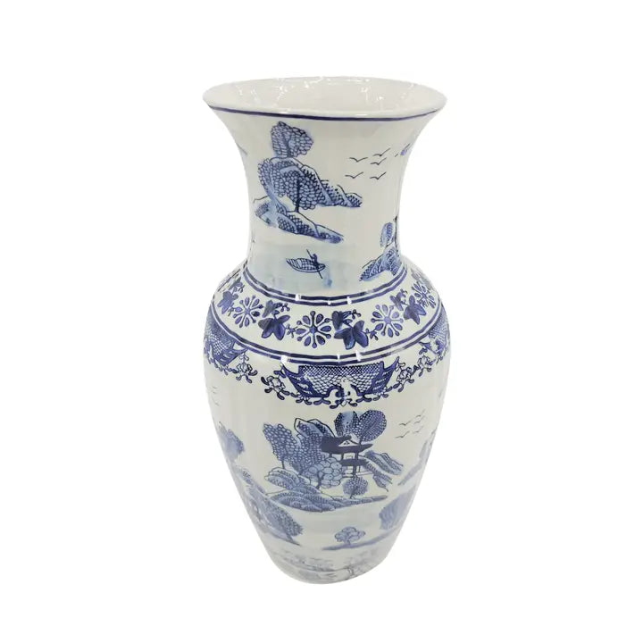 Blue & White Chinoiserie Ceramic Table Vase