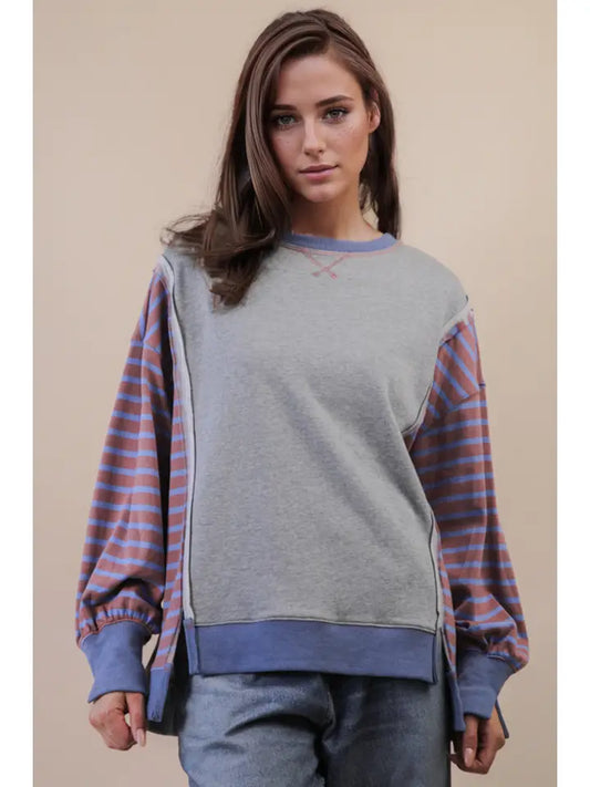 Plus Oversized Grey and Red Top