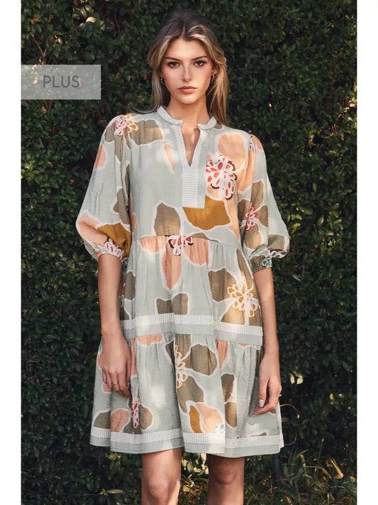 Plus Tiered Floral Print Dress