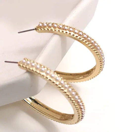Pearl Pave Titanium Post Stud Hoop