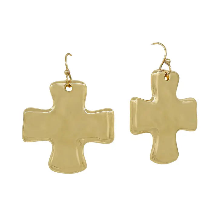 Hammered Cross Metal Earring