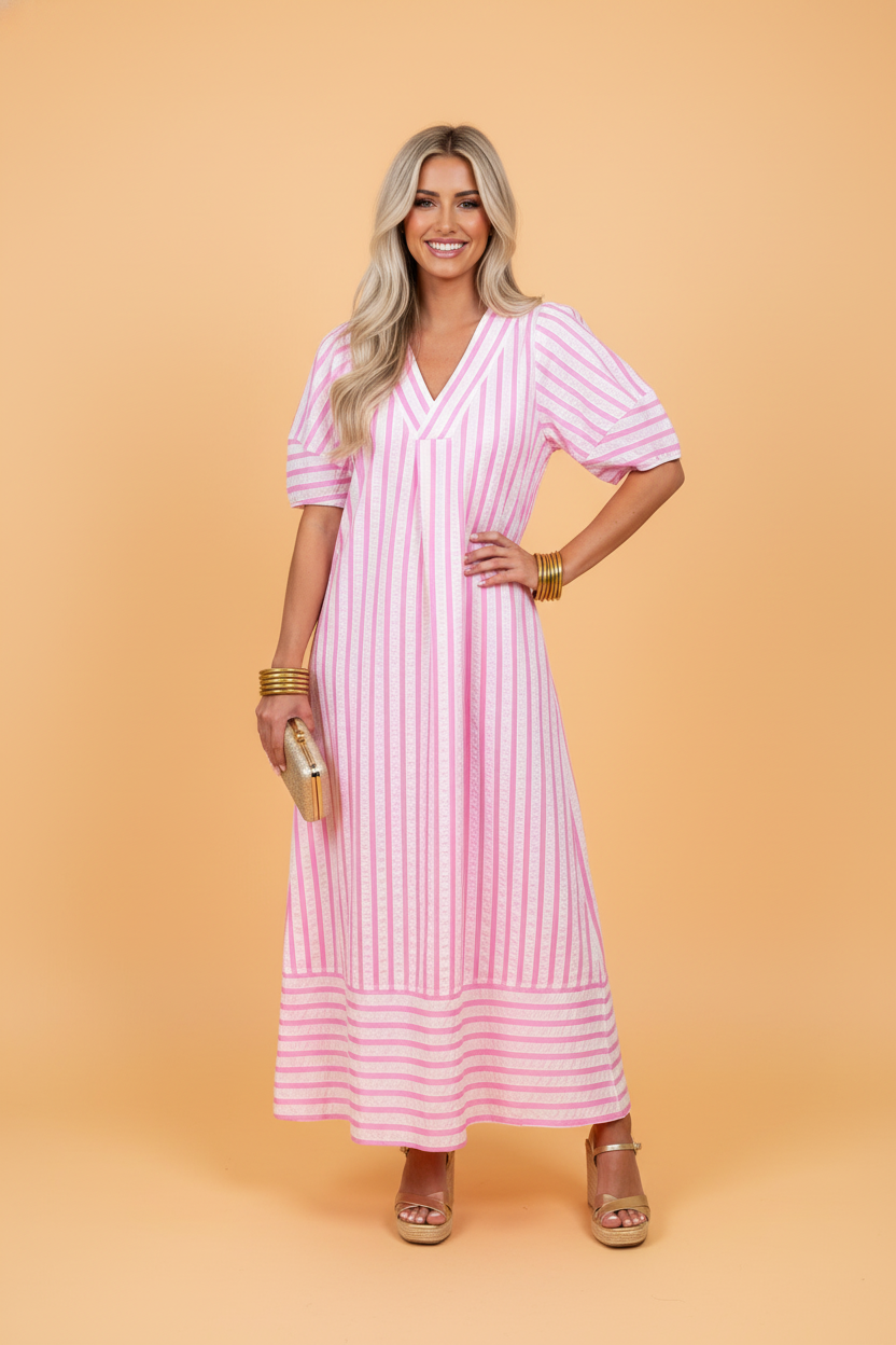 Stripe Short Sleeve Maxi