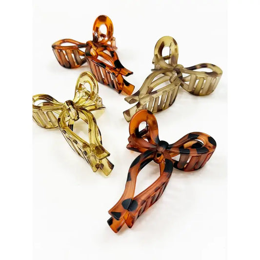 Matte and Glossy Leopard Bow Hair Clips
