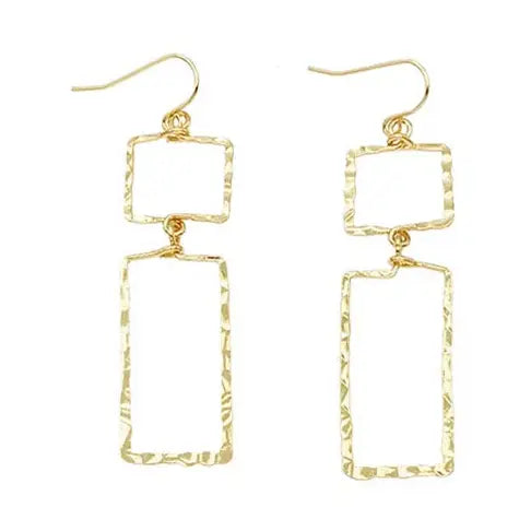 Hammered Gold Textured Open Rectangle Earrings