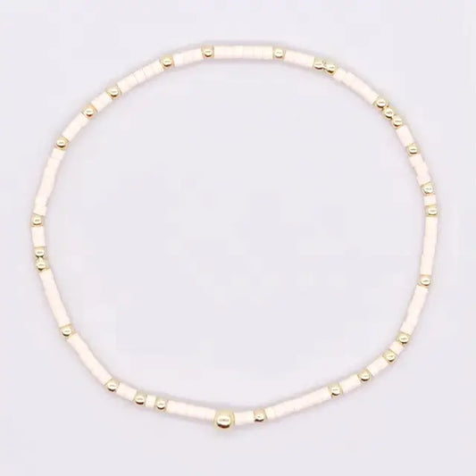 White Boho Ball Beaded Bracelet