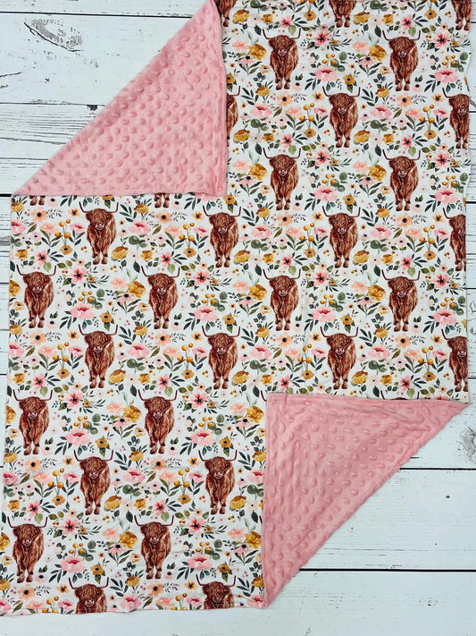 Baby Pink Cows Flower Blanket