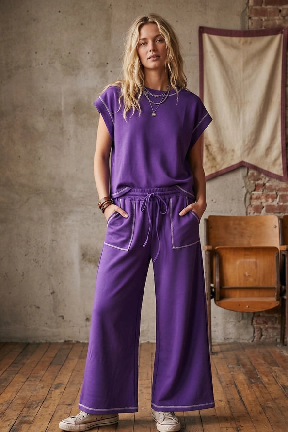 Solid Scuba Purple Pants Set