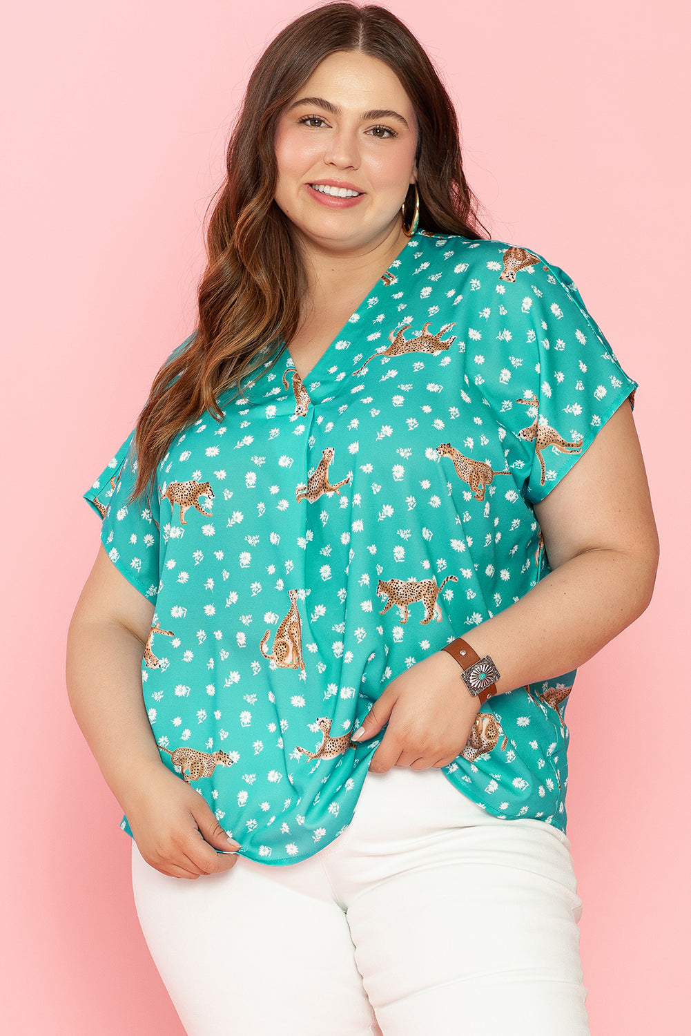 Plus Mint Cheetah Blouse