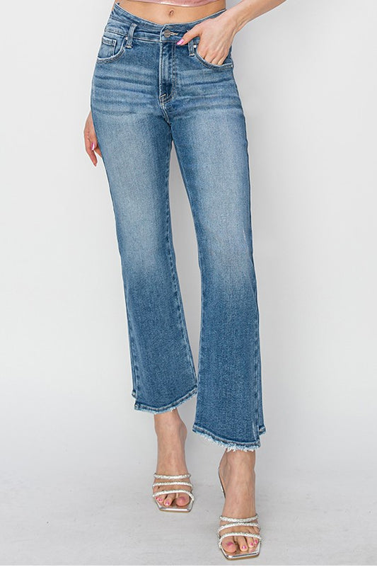 Risen Light Wash High Rise Slim Straight Jeans