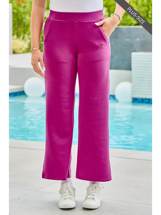 Plus Magenta Wide Leg Pants with Pockets