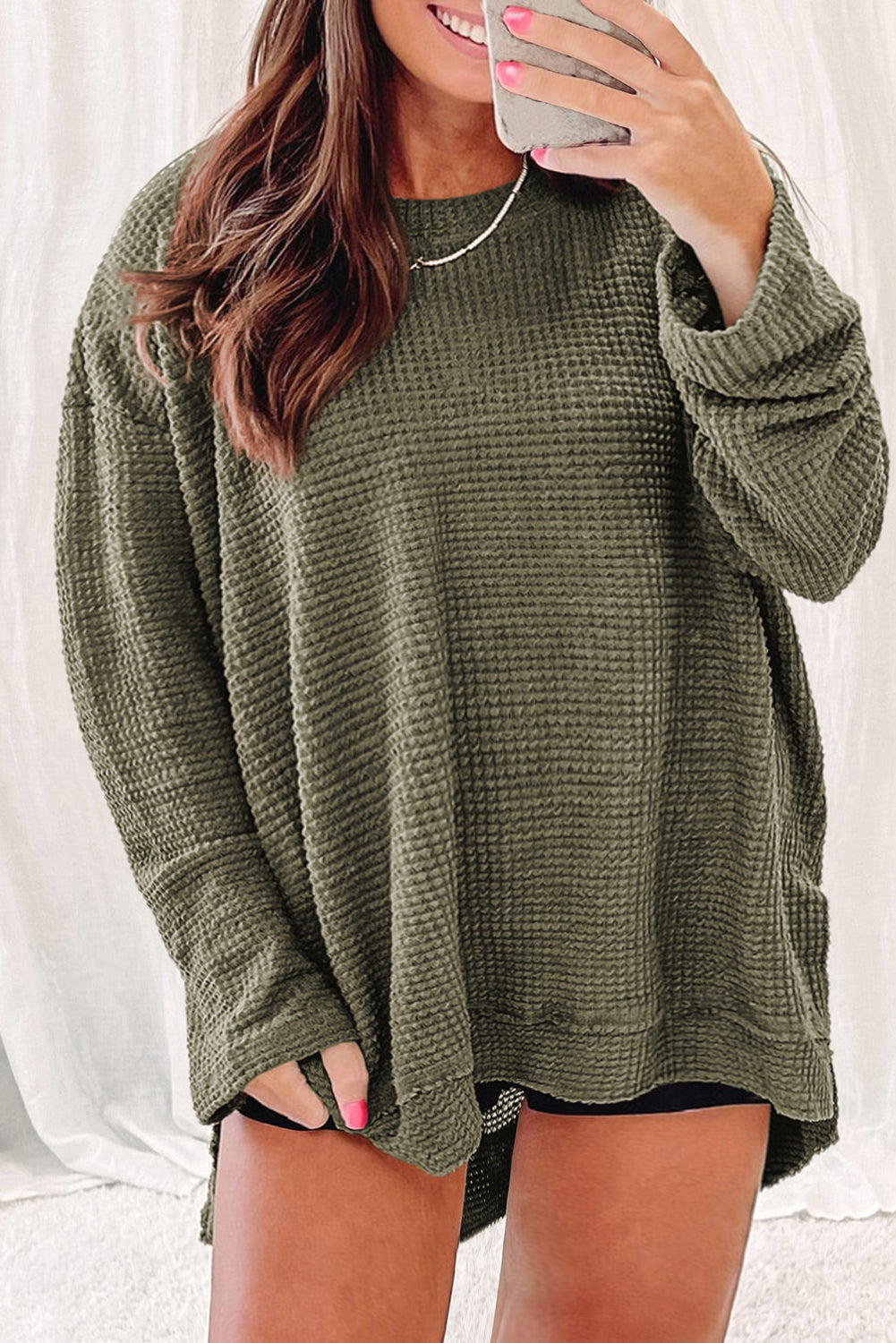 Plus Moss Green Knit Long Sleeve Top