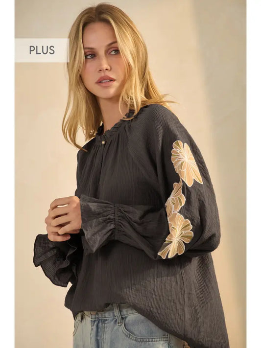 Plus Crinkled Peasant Blouse