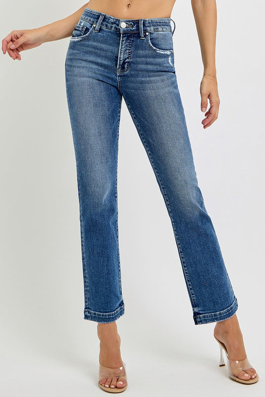 Plus Tummy Control Elastic Band Mid Rise Straight
