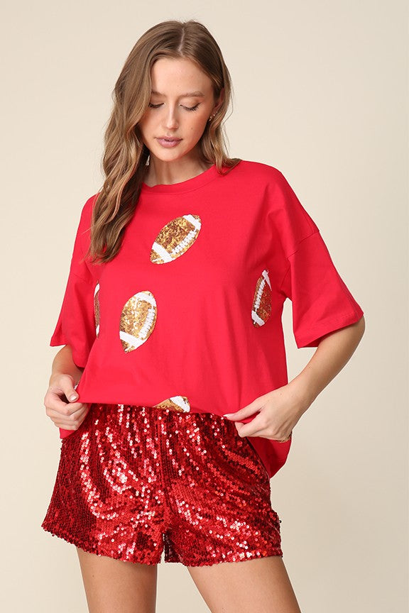 Cardinal Red Glitter Football Tee