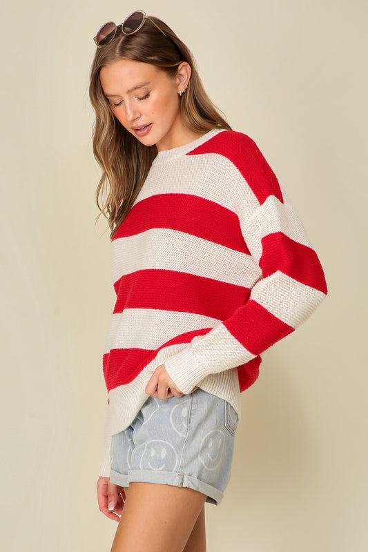 Red and White Striped Sweater